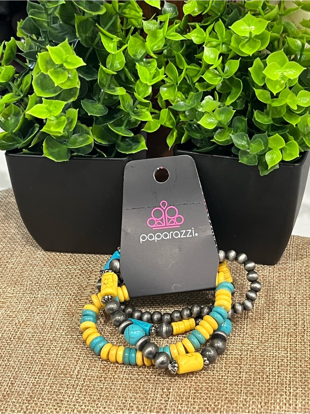 paparazzi Turquoise and Yellow Beaded Bracelet Set